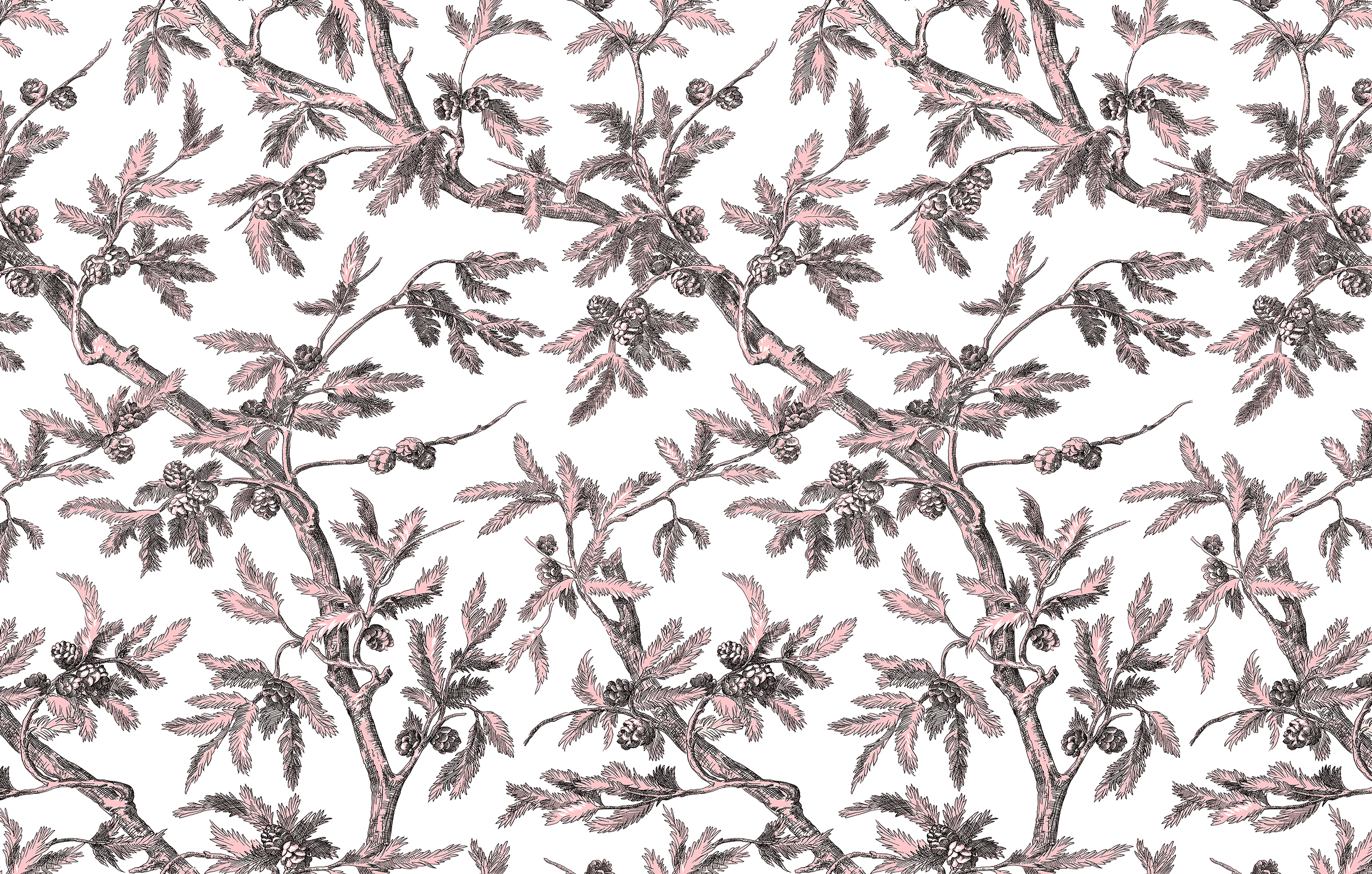 zoom colori BRANCHES DE PIN rose, noir, blanc